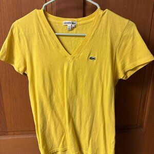 Lacoste Women's Yellow V-neck T-Shirt Size 40 In Great Shape!!!